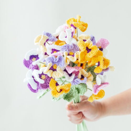 Deemade Handmade Crochet Pansy Flower Bouquet